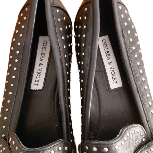 Chelsea & Violet Women’s Loafers Black Studded Leather Flats Size - Picture 3 of 8